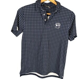 RLX Ralph Lauren Pebble Beach Golf Polo Navy Blue Geometric Square Mens Small